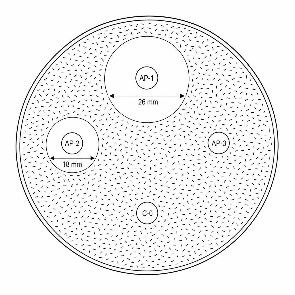 Agar plate showing antimicrobial peptide zones of inhibition