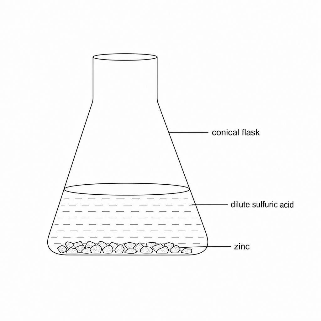 Figure 1: Conical flask containing zinc and dilute sulfuric acid