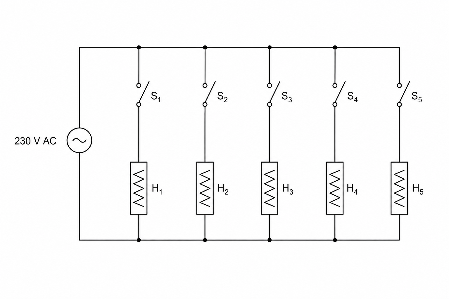 Heating elements circuit diagram