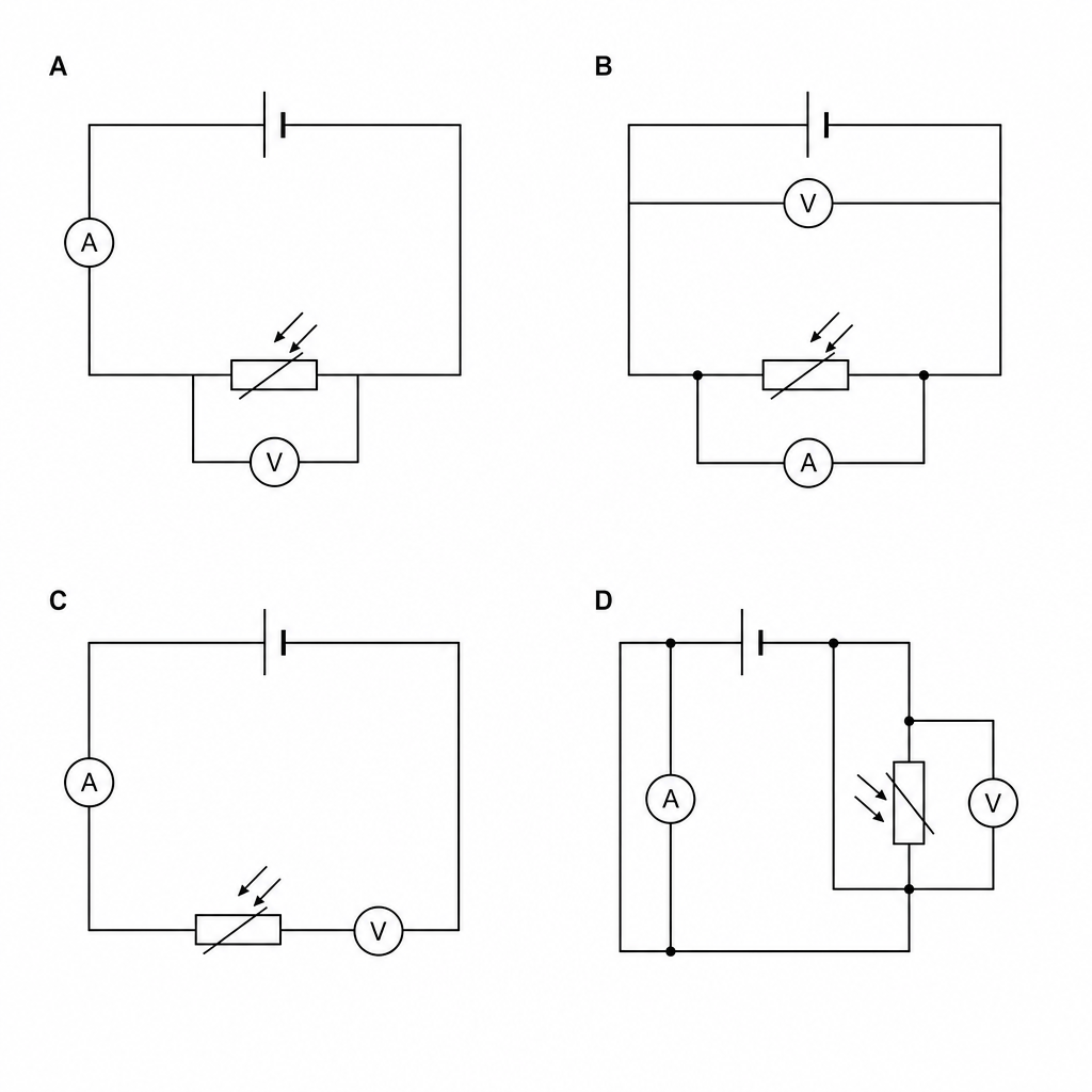 Circuit diagrams A, B, C, and D