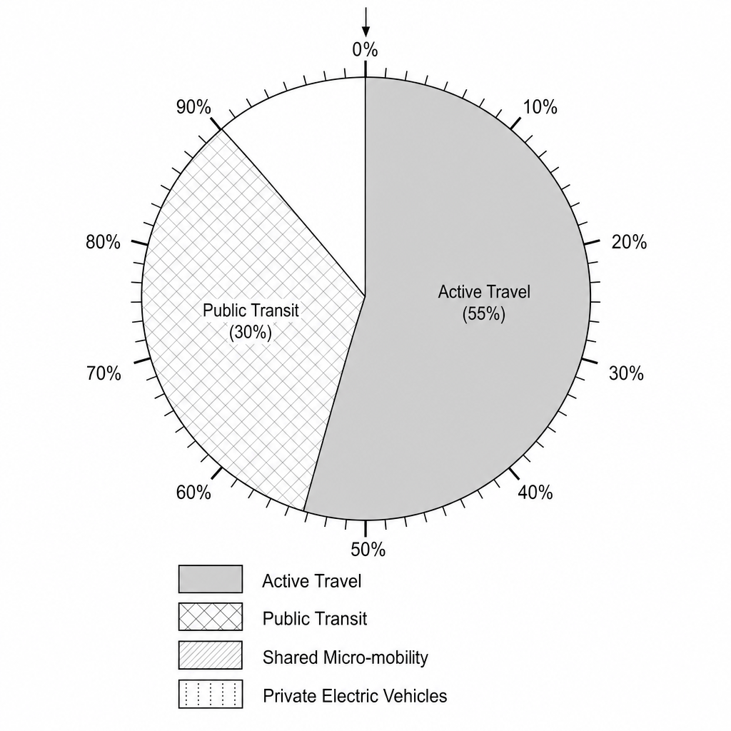 A circular pie chart showing the modal split of commutes in Eco-Haven