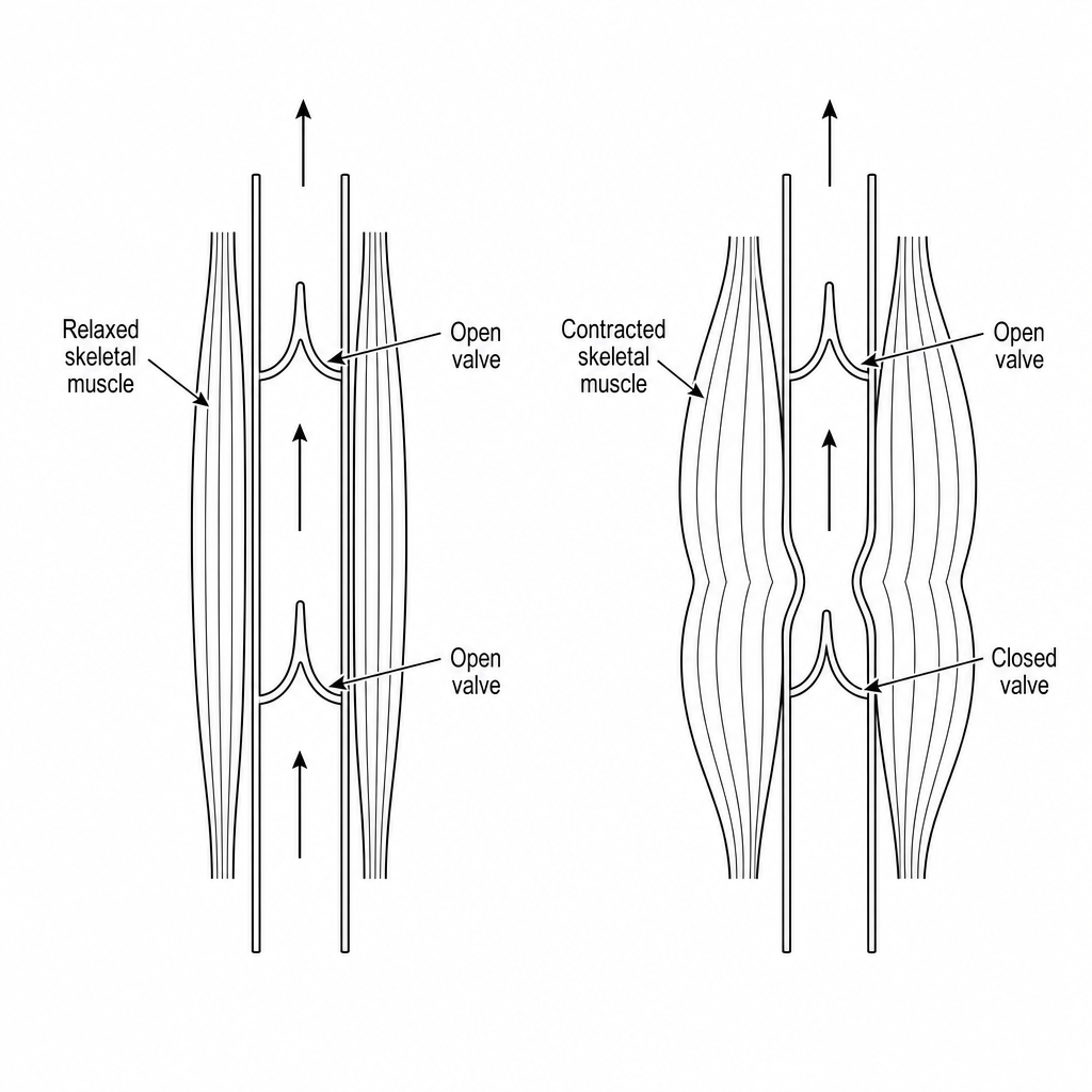 Skeletal muscle contraction and venous valves