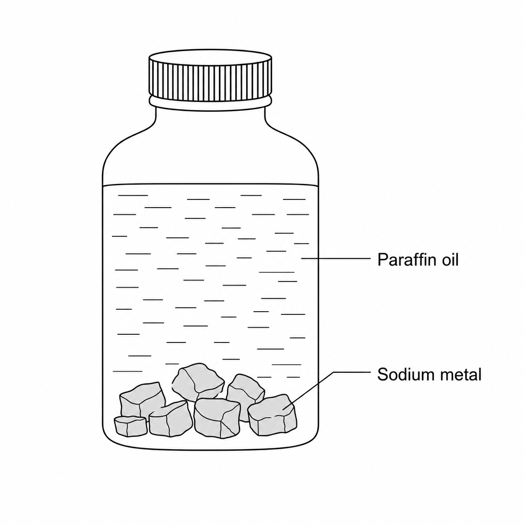 Sodium stored under paraffin oil