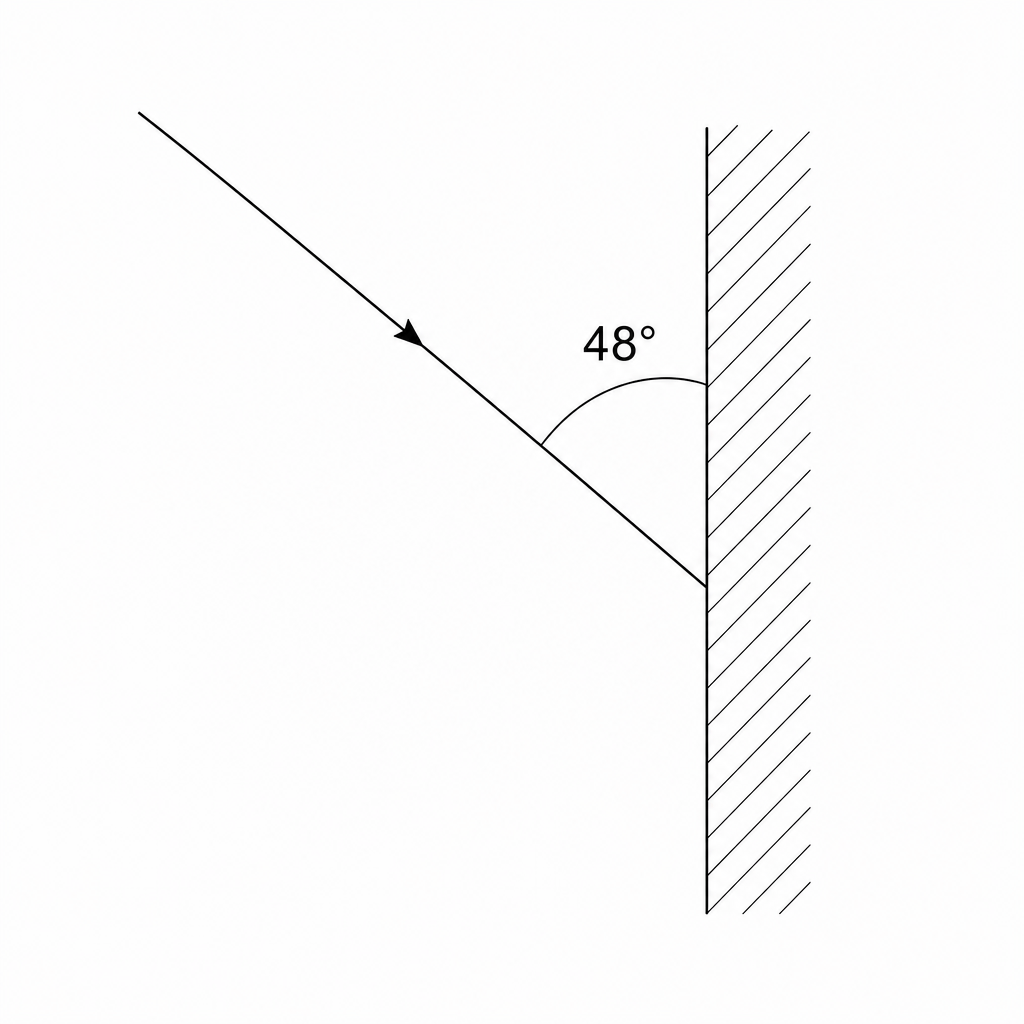 Figure 1: An ultrasound ray incident on a vertical steel plate.