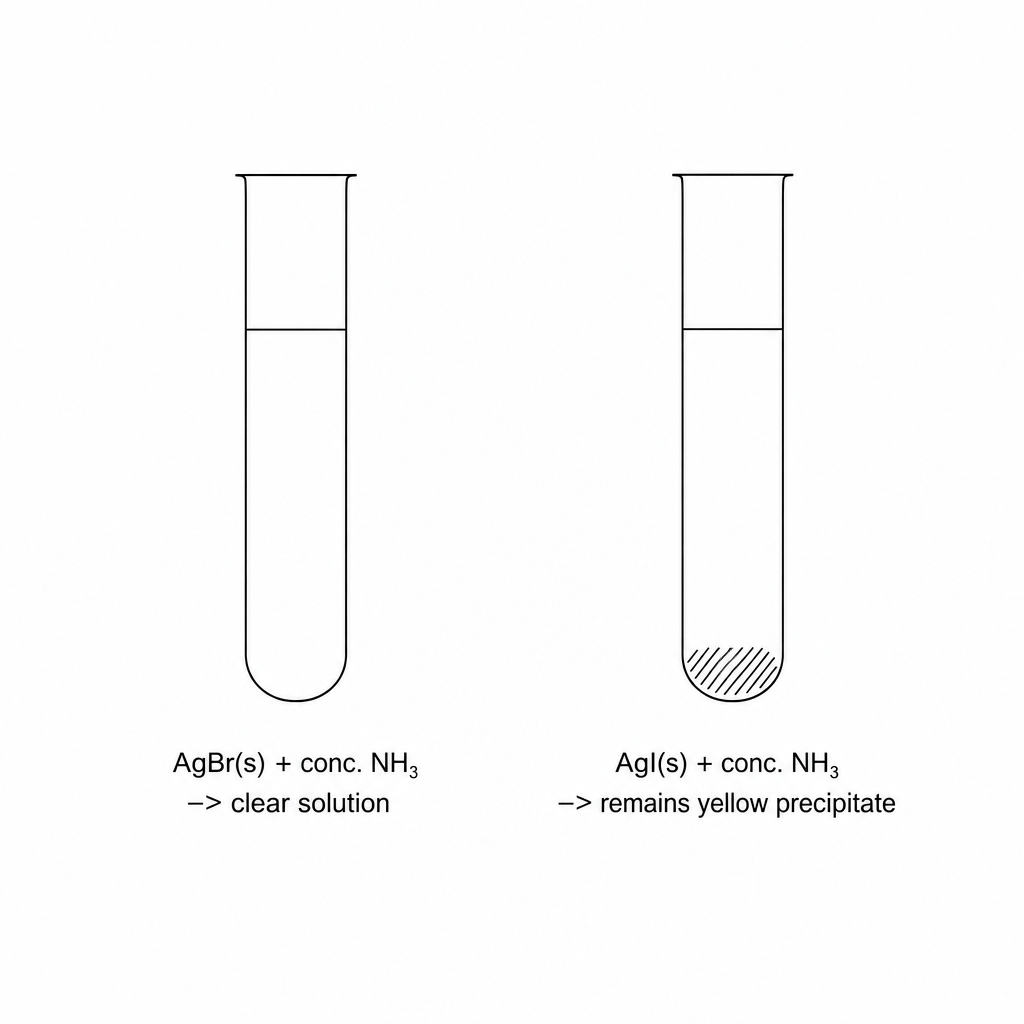 Testing bromide and iodide precipitates with concentrated ammonia