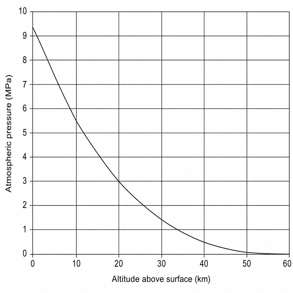Atmospheric pressure of Venus vs altitude