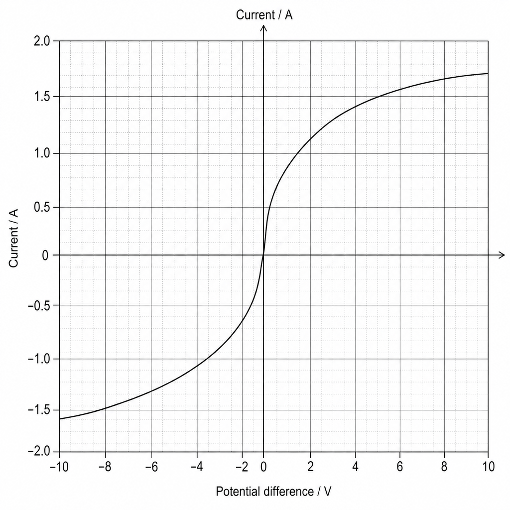 I-V characteristic graph of a filament heating element