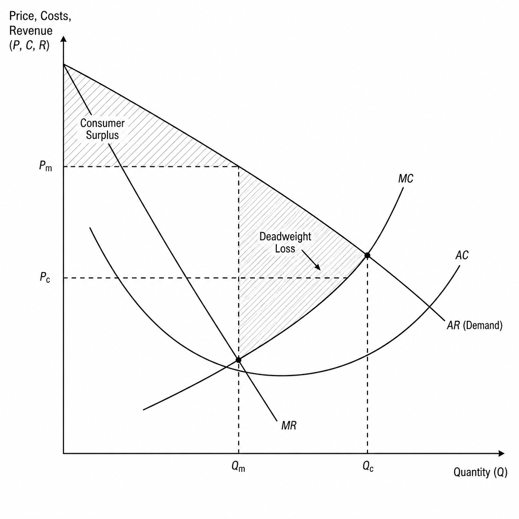 Monopoly pricing and welfare loss diagram