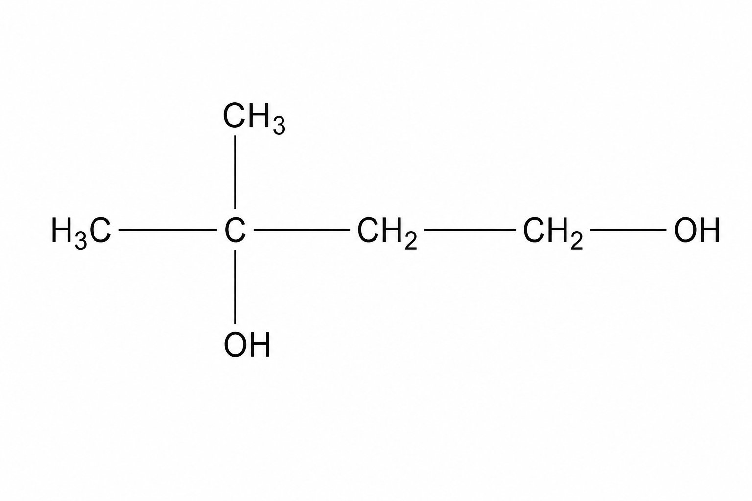 Structural drawing of Compound B: H3C-C(OH)(CH3)-CH2-CH2-OH