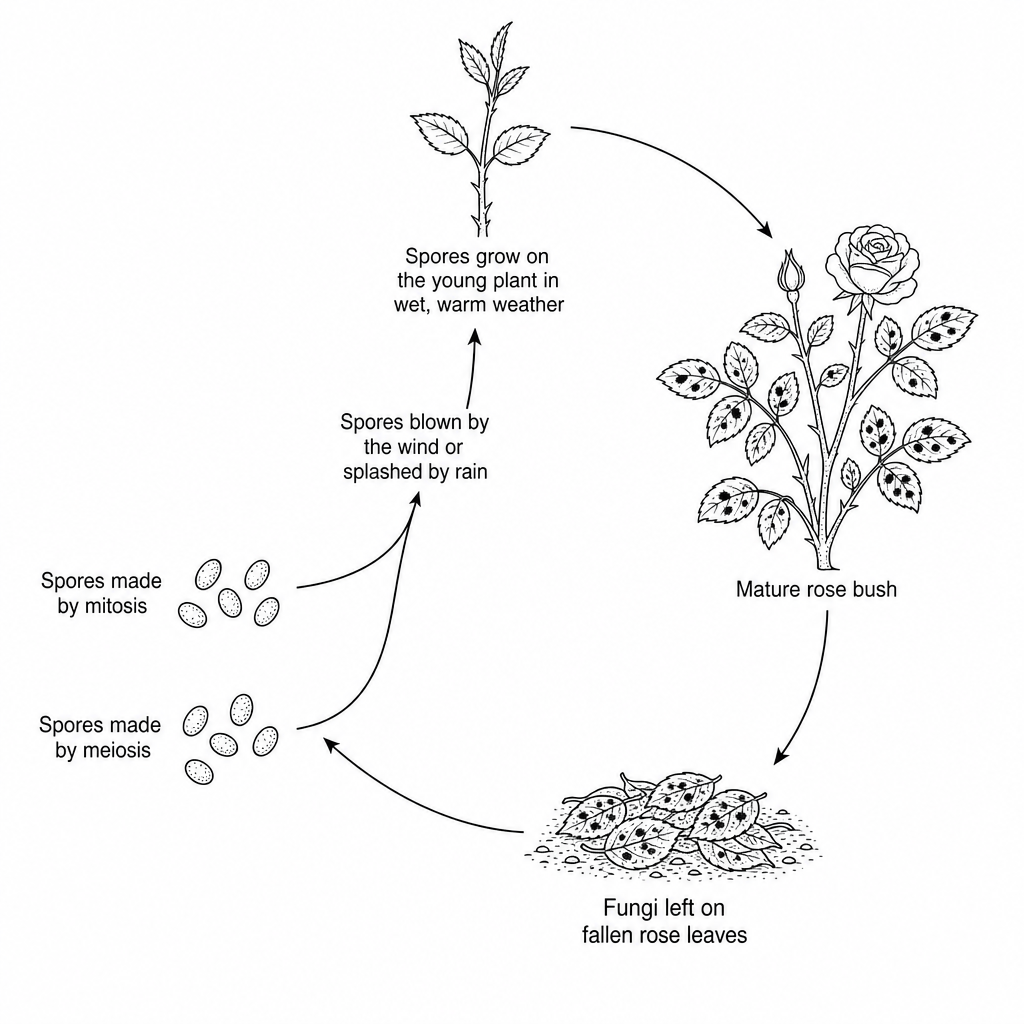 Life cycle of the rose black spot fungus