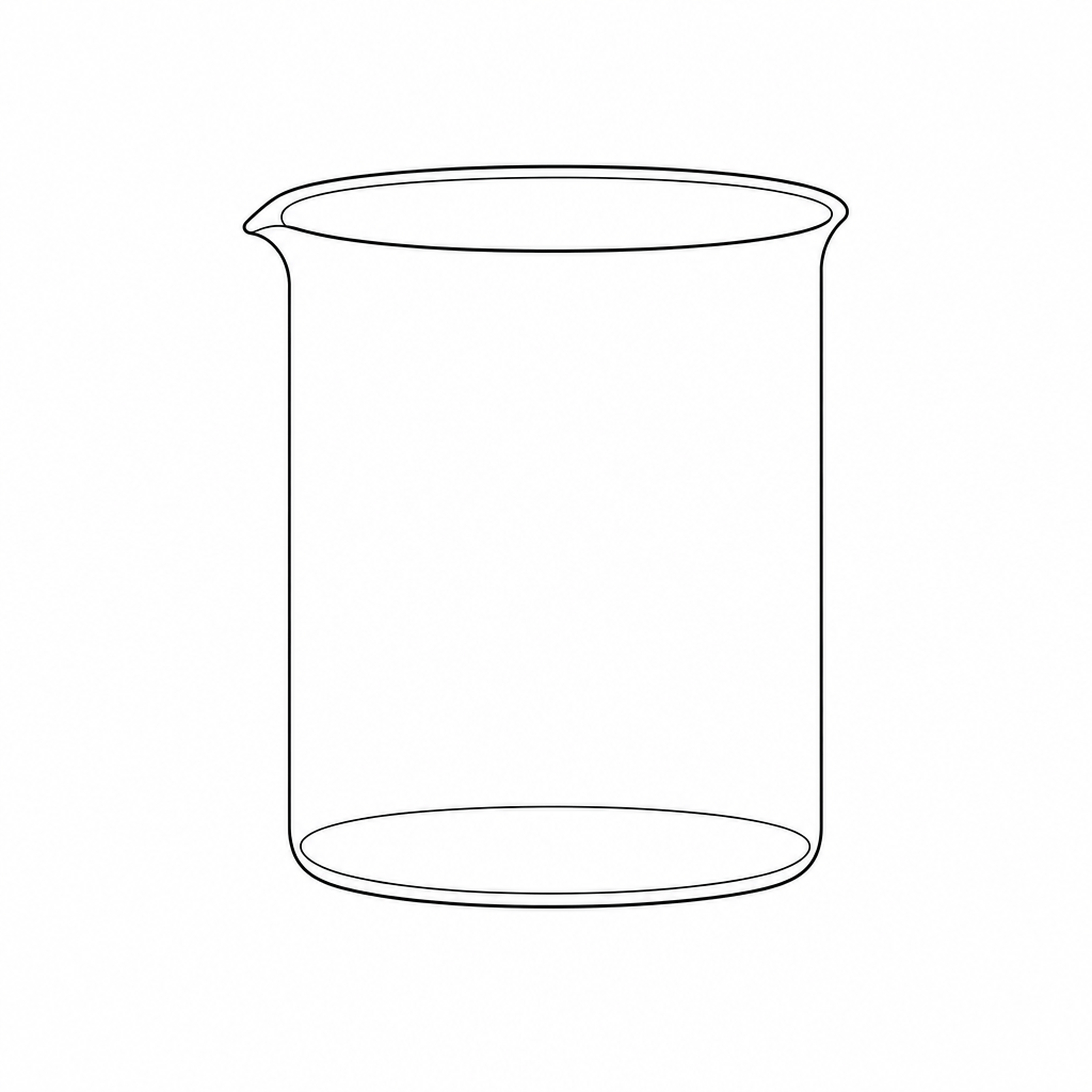 A simple line drawing of an empty, wide-mouthed glass beaker.