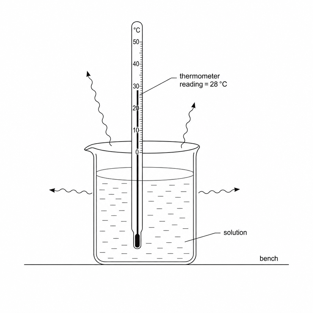 Experimental setup for measuring a temperature change in a beaker
