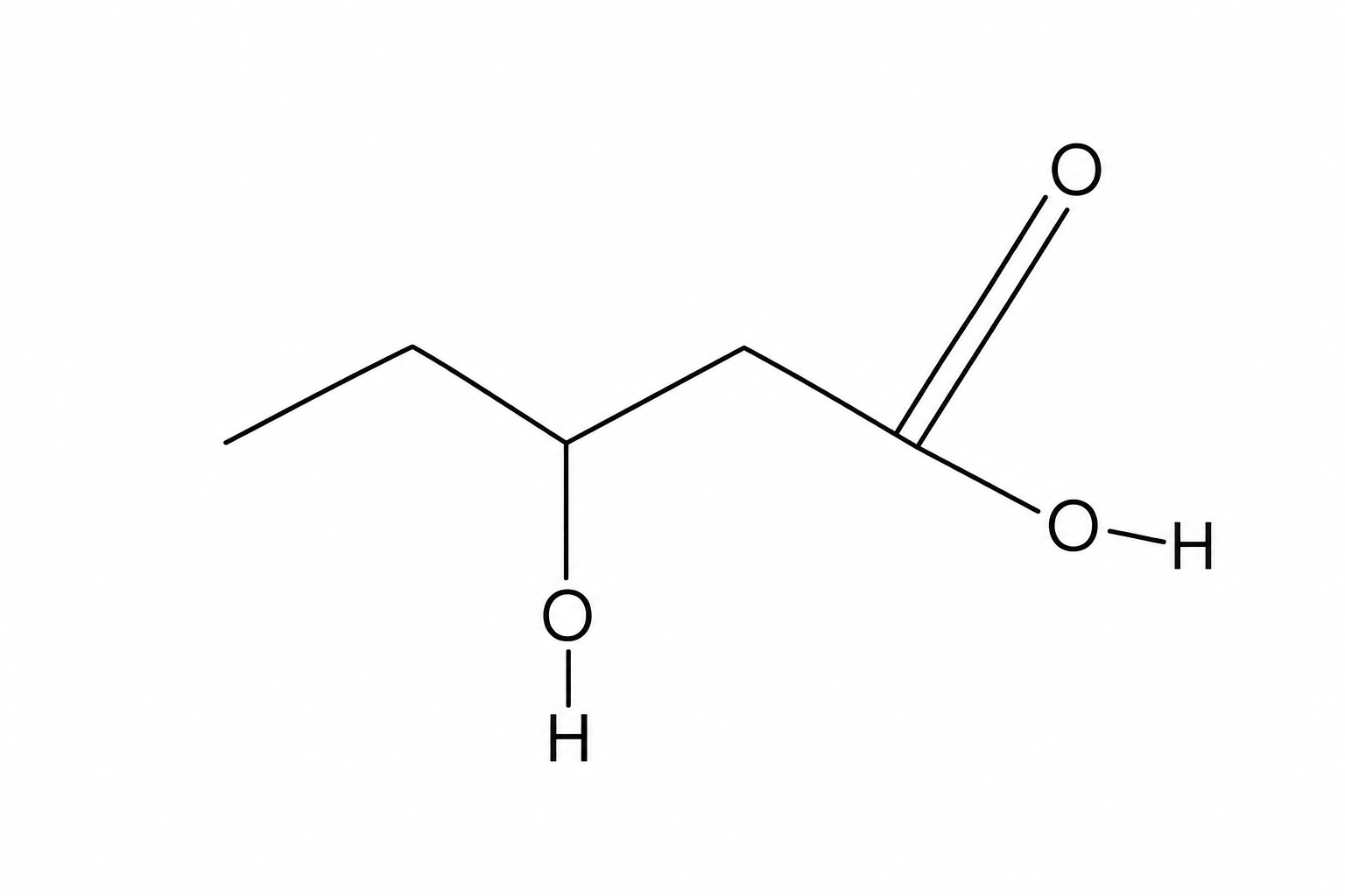 Skeletal structure of 3-hydroxypentanoic acid