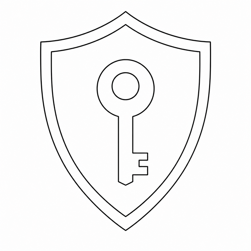 A red warning shield icon with a key symbol in the center