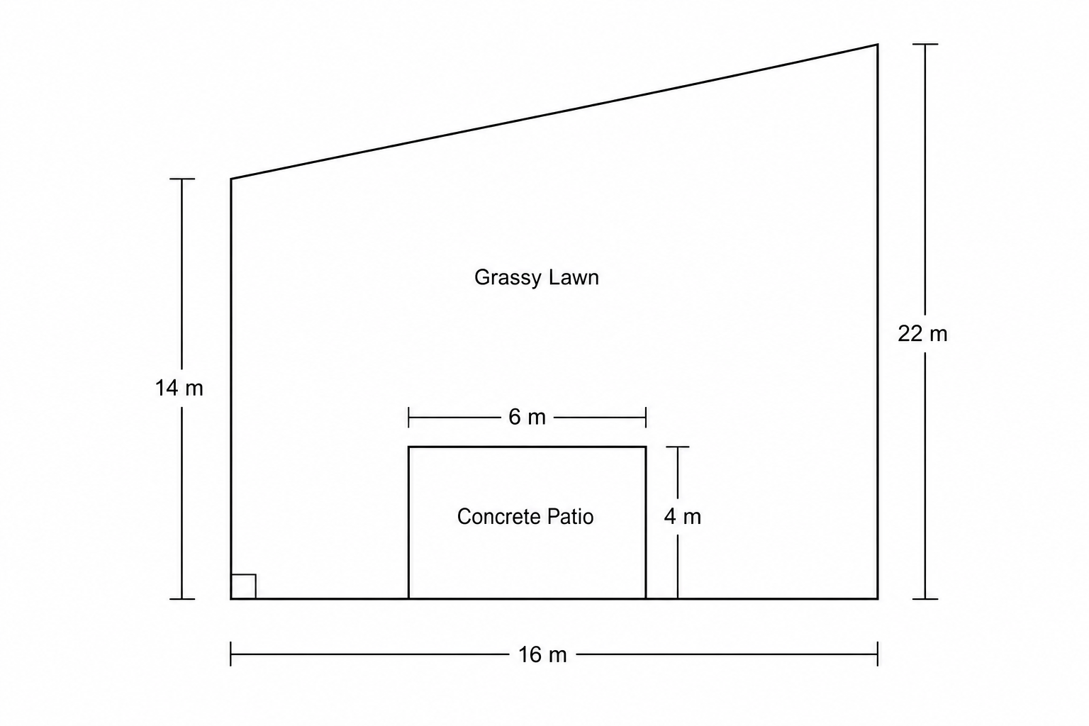 A plan of the park layout. The outer boundary is a right-angled trapezoid.