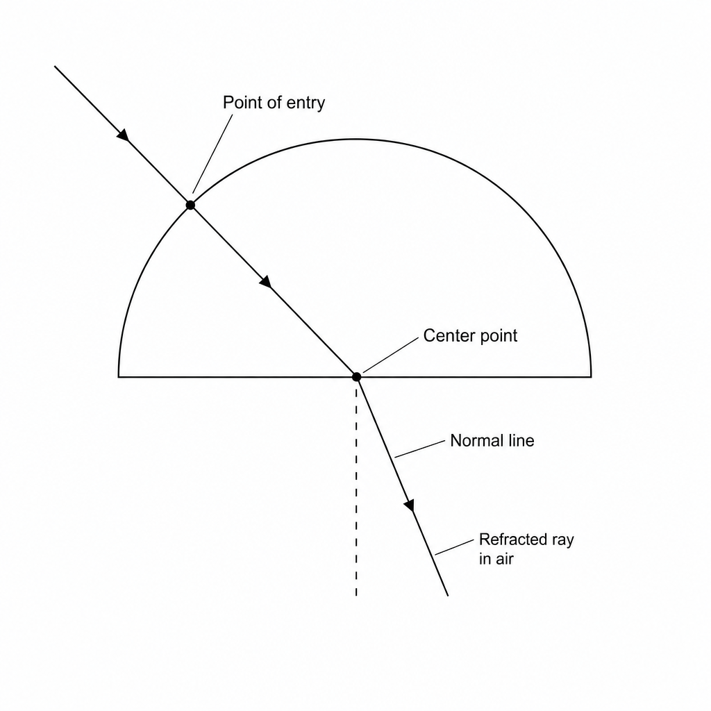 A schematic of the refraction experiment showing a laser beam passing through a semicircular polymer lens