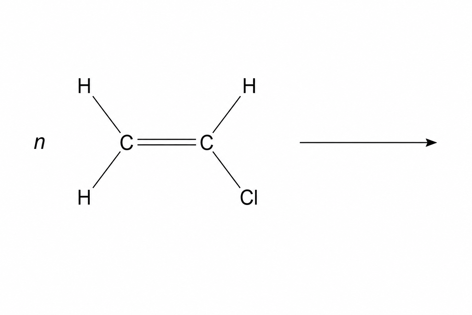 The reactant side of the addition polymerisation equation of chloroethene.