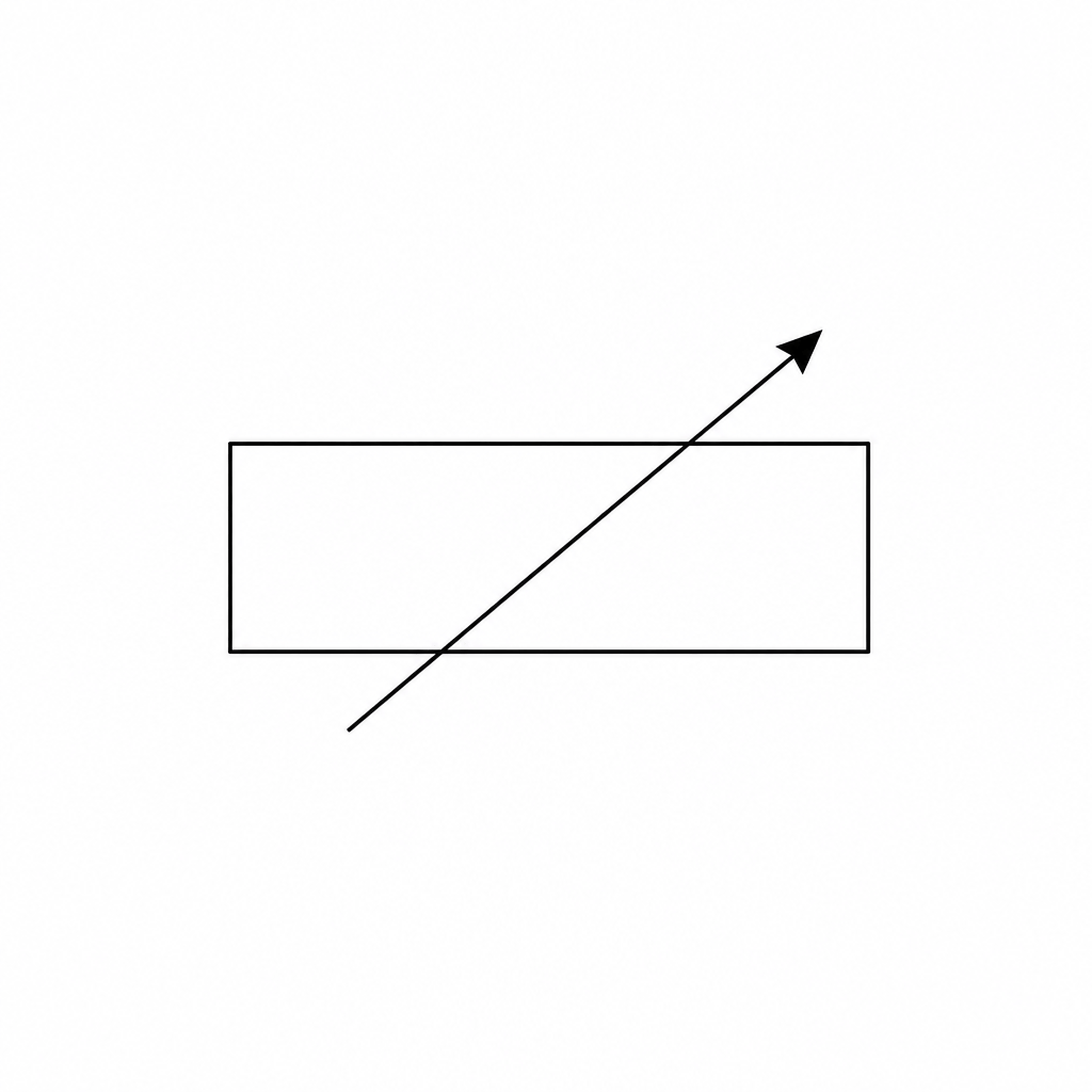 Circuit symbol of a rectangular box with a diagonal arrow pointing through it from bottom-left to top-right.