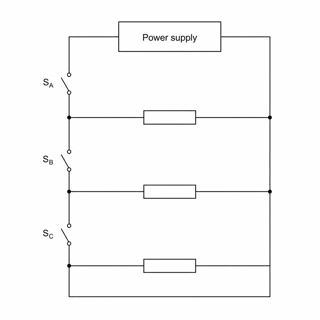 An electrical circuit diagram for an electric heater