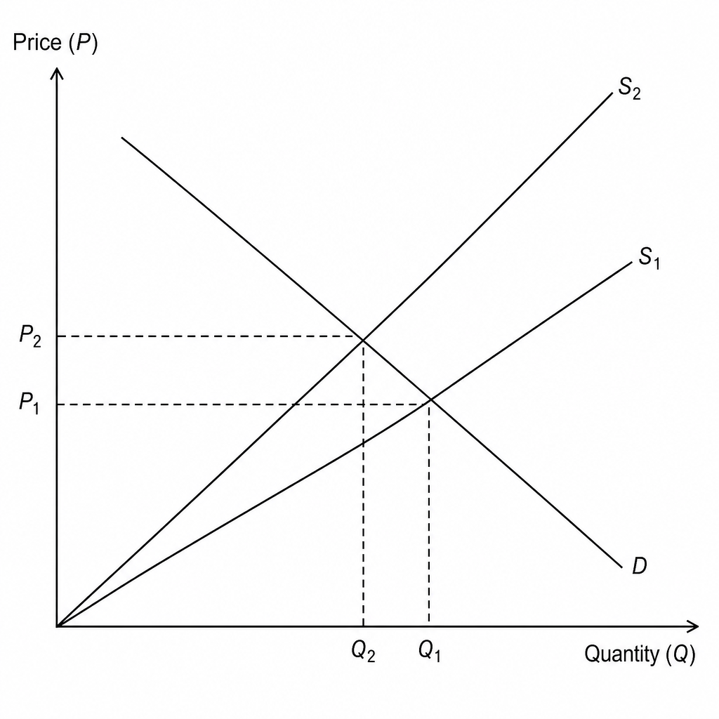 Market diagram showing supply curve shift