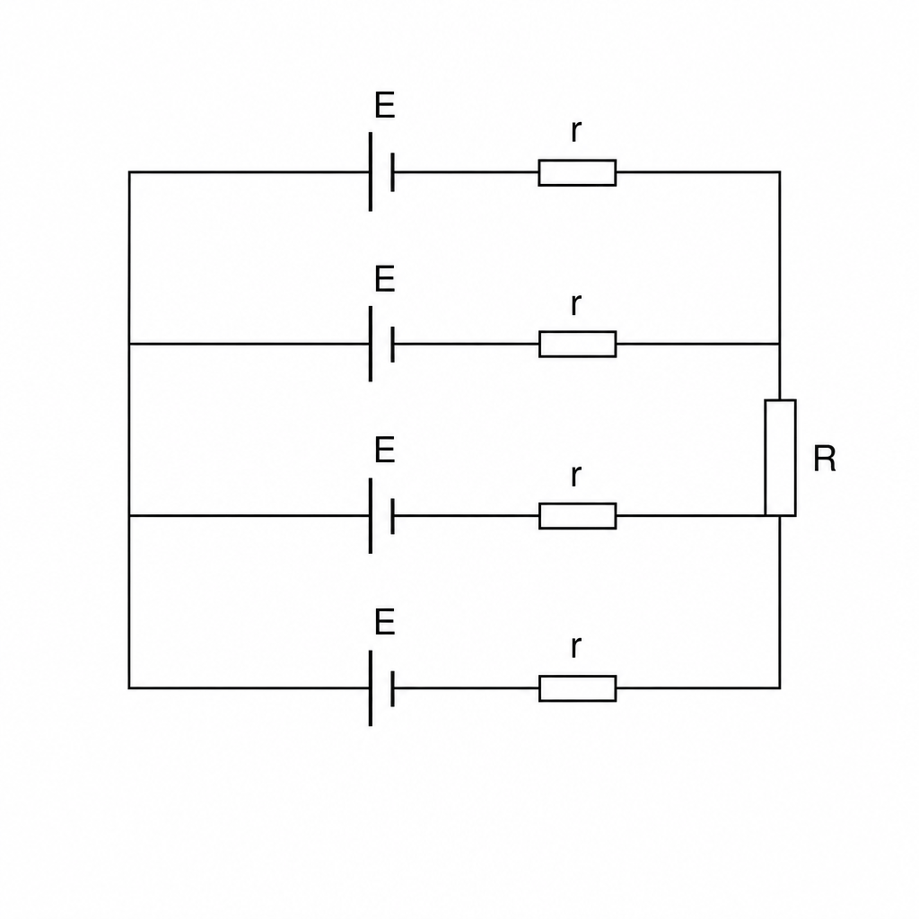 Circuit diagram with four parallel cells and a resistor
