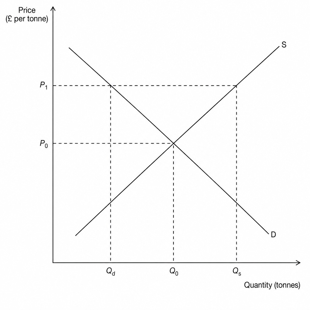 Supply and demand diagram for sugar beet