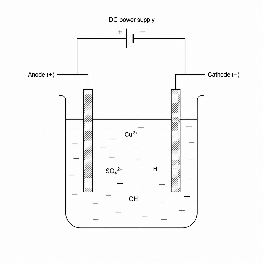 Electrolytic cell with copper(II) sulfate solution