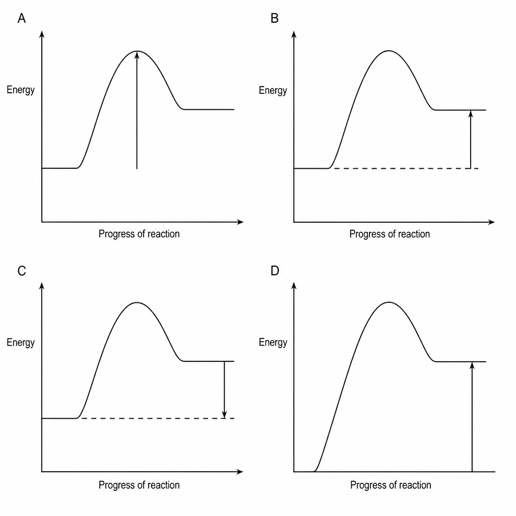 Four endothermic reaction profiles, labeled A, B, C, and D