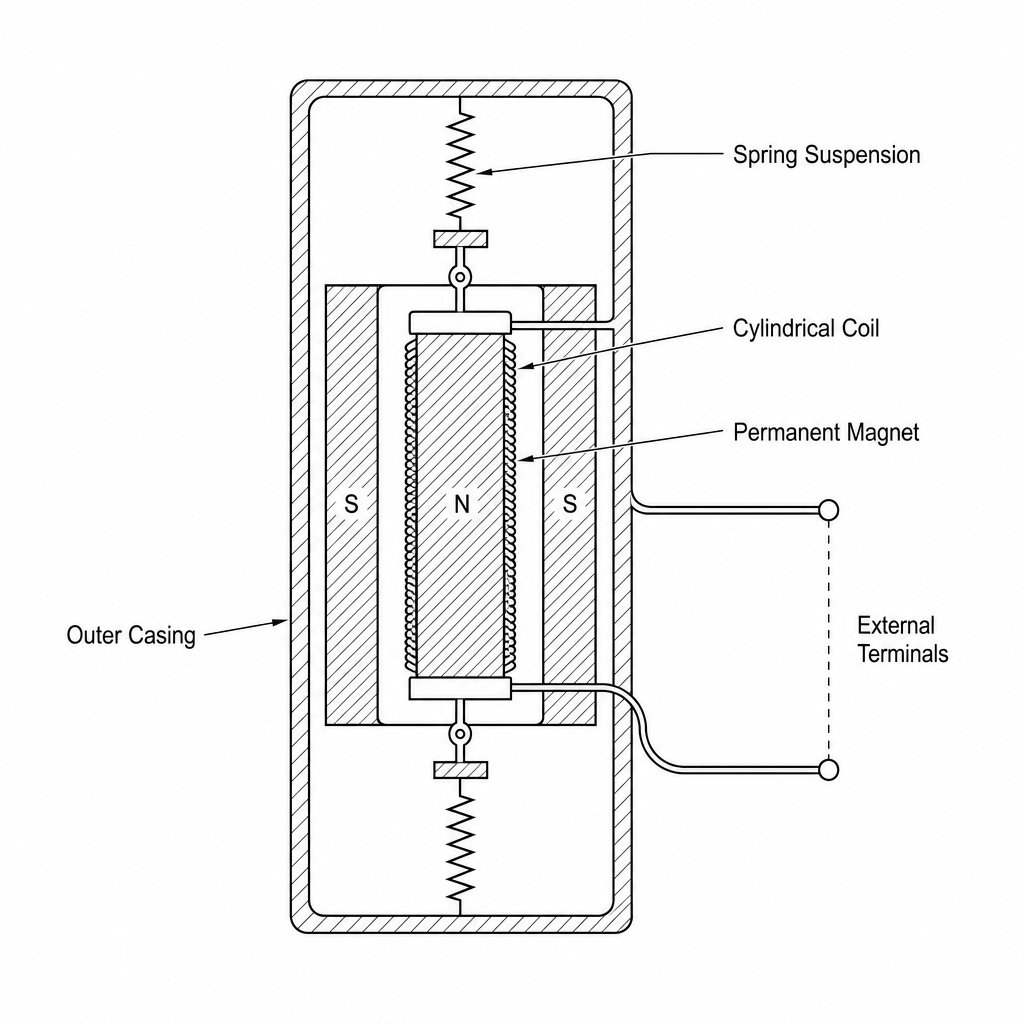 Schematic of a dual-purpose geophone and seismic shaker