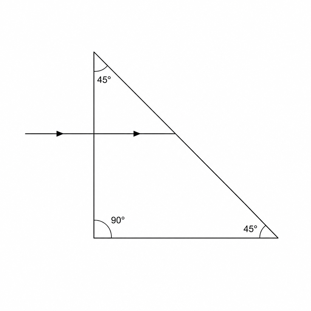A right-angled isosceles triangular glass prism.