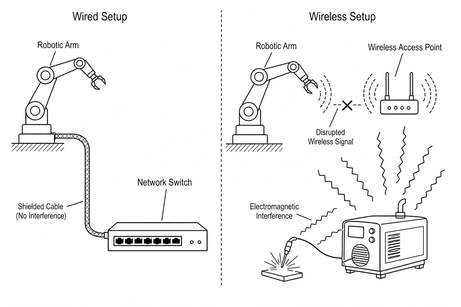 Industrial Wired vs Wireless Network Diagram