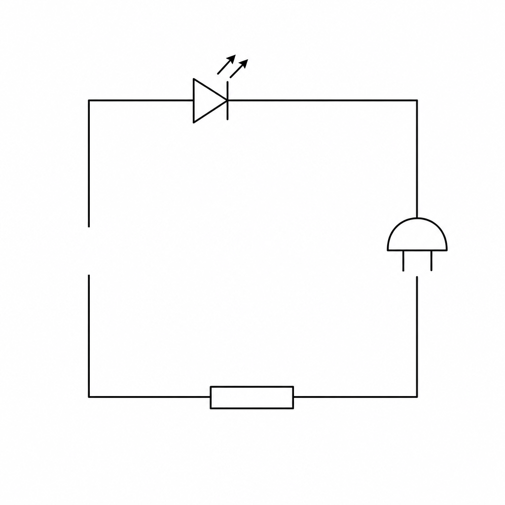 Bilge pump warning indicator circuit with a gap in the left vertical wire