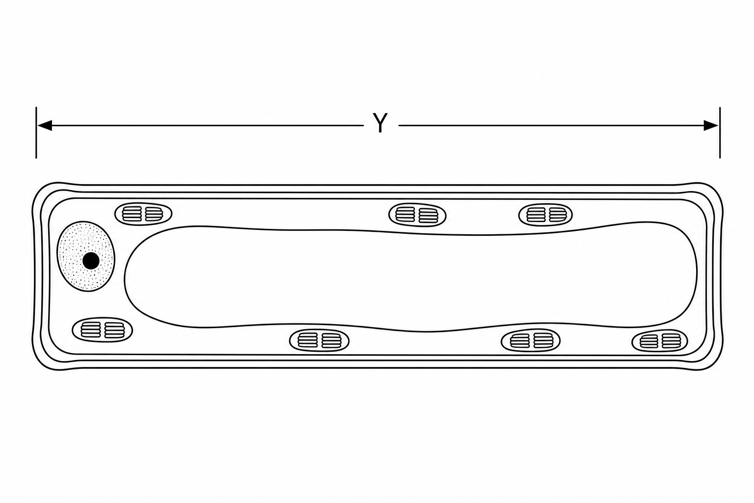 A diagram of a cellular plant cell showing an elongated rectangular shape with a defined double cell wall. A double-headed horizontal arrow labeled Y spans from the left boundary to the right boundary of the cell.