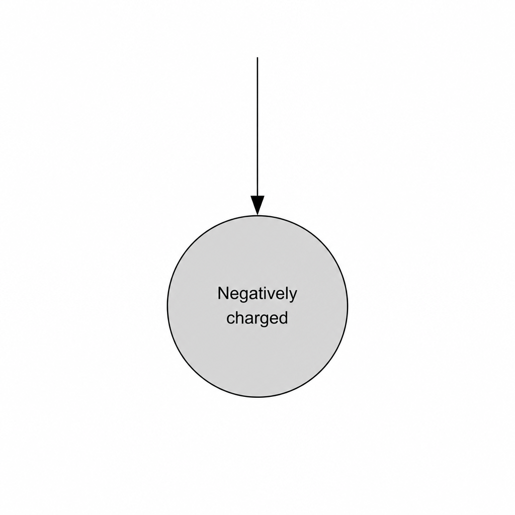 A grey sphere representing a negatively charged object with a single inward pointing field line
