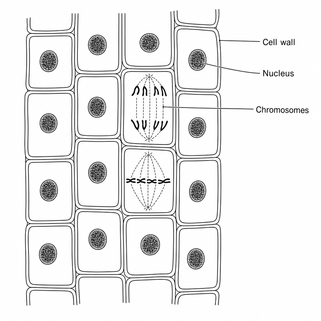 A diagram of plant cells undergoing mitosis.