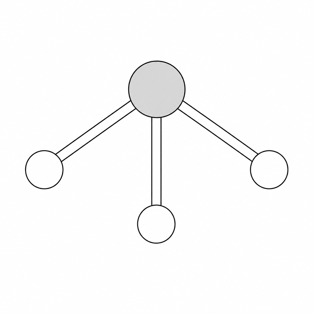 A ball and stick model of an ammonia molecule.