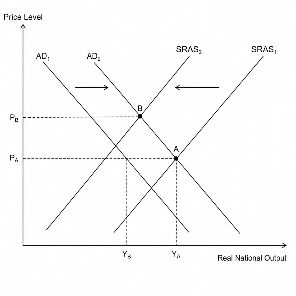 AD/AS Diagram showing shifts in AD and SRAS