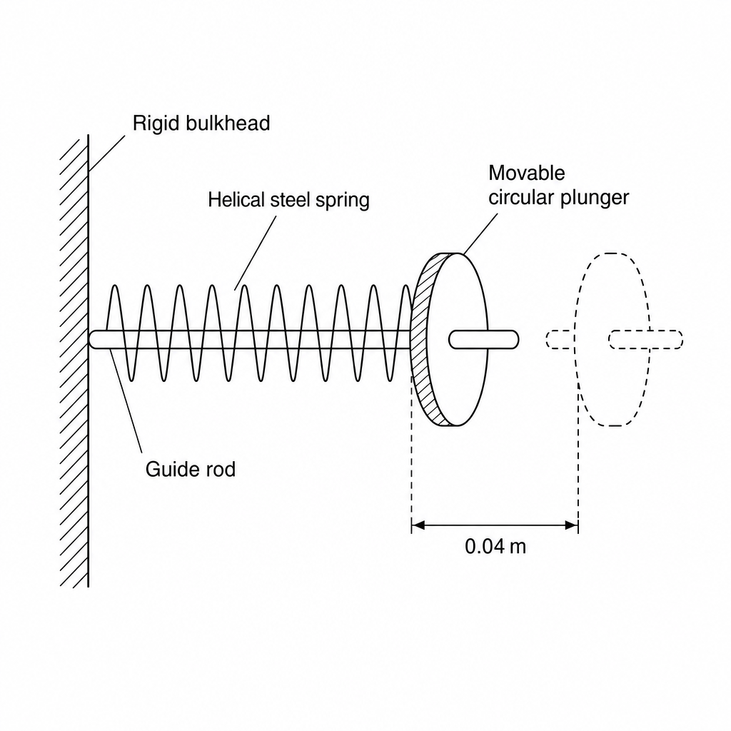 A mechanical docking latch mechanism showing a spring compressed by 0.04 m