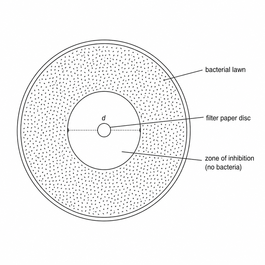 Petri dish showing zone of inhibition