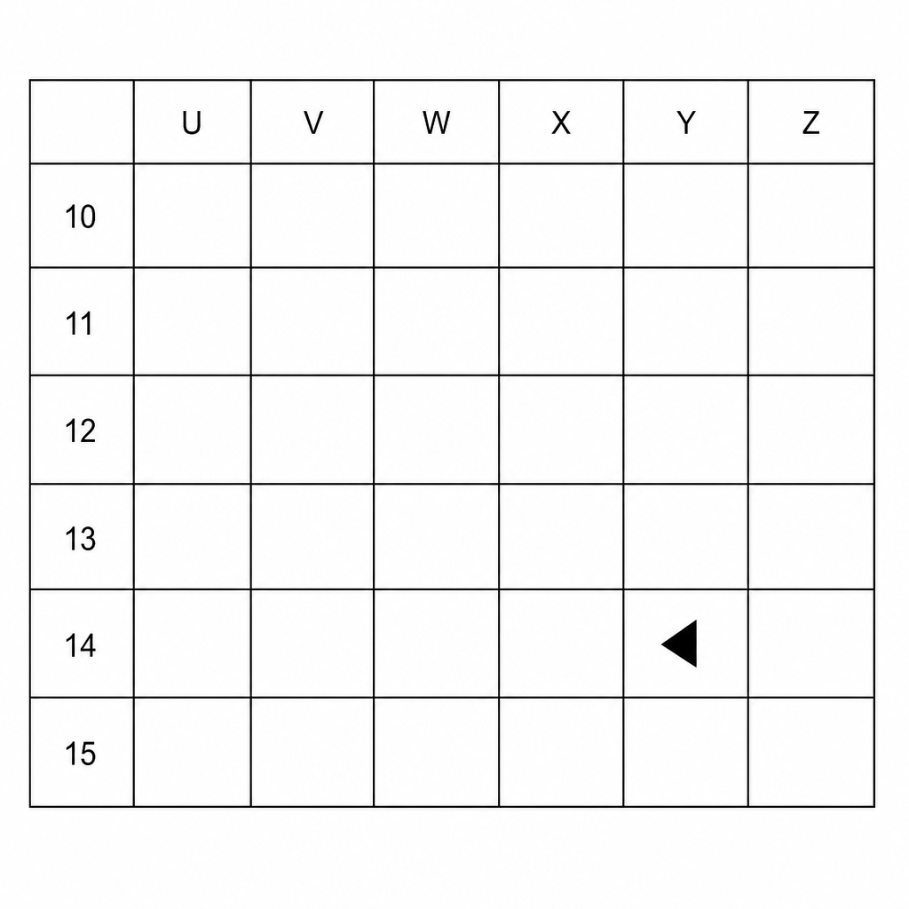 Planetary rover on a 6x6 grid with columns U-Z and rows 10-15