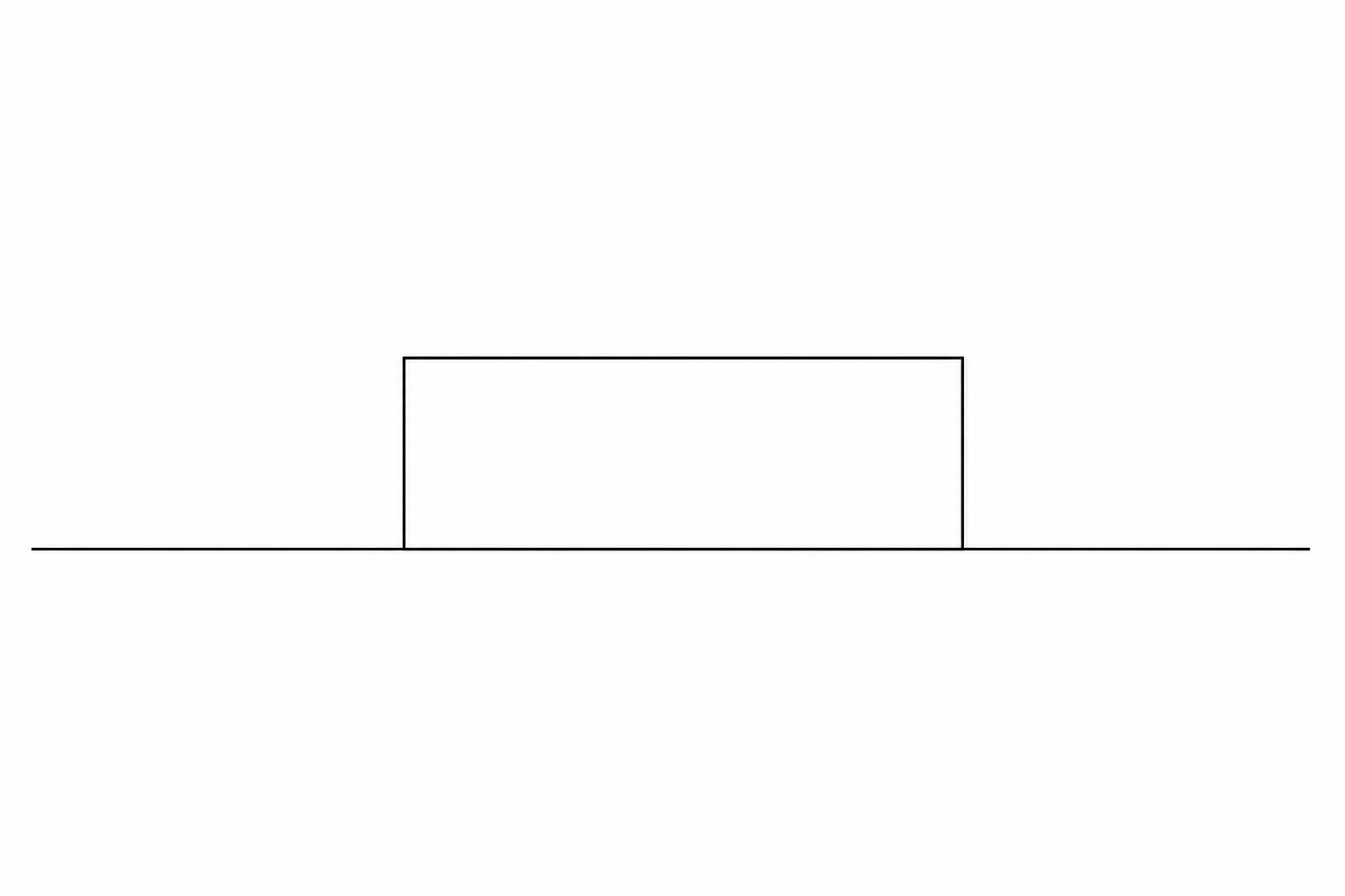 A rectangular wooden block resting flat on a horizontal line representing a table.