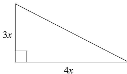A right-angled triangle with a vertical side labeled 3x and a horizontal side labeled 4x.