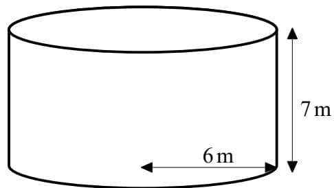 Diagram of a solid cylinder with radius 6 m and height 7 m.