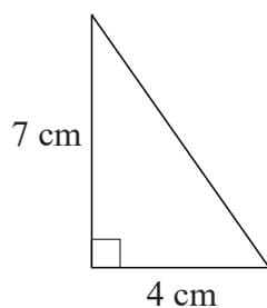 A right-angled triangle with a vertical side of 7 cm and a horizontal base of 4 cm.