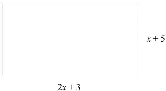 A rectangle with length 2x + 3 and width x + 5.