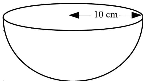 Diagram of a solid hemisphere with radius 10 cm.