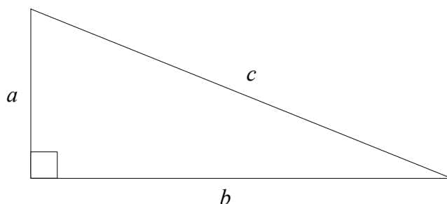 Right-angled triangle with legs a and b, and hypotenuse c.