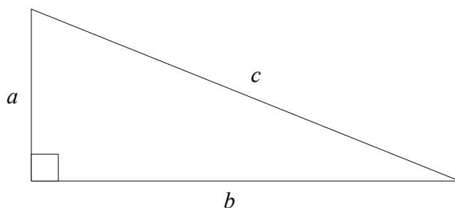 Right-angled triangle with legs a and b, and hypotenuse c.
