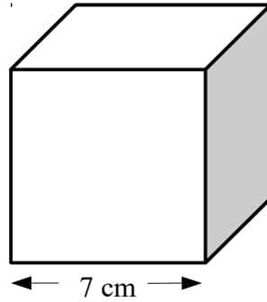 Diagram of a cube with side length 7 cm.