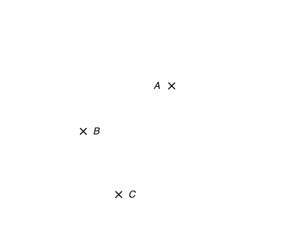 Map showing three marked points A, B and C.